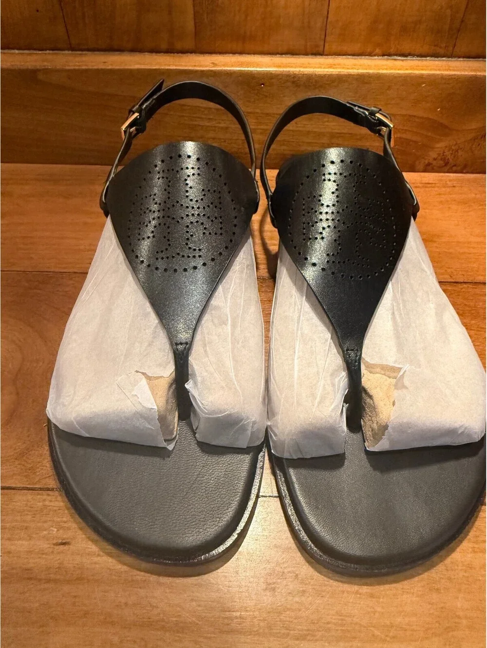 New Tory Burch Capri Perforated Logo Leather Slingback Sandals Women's Size 9